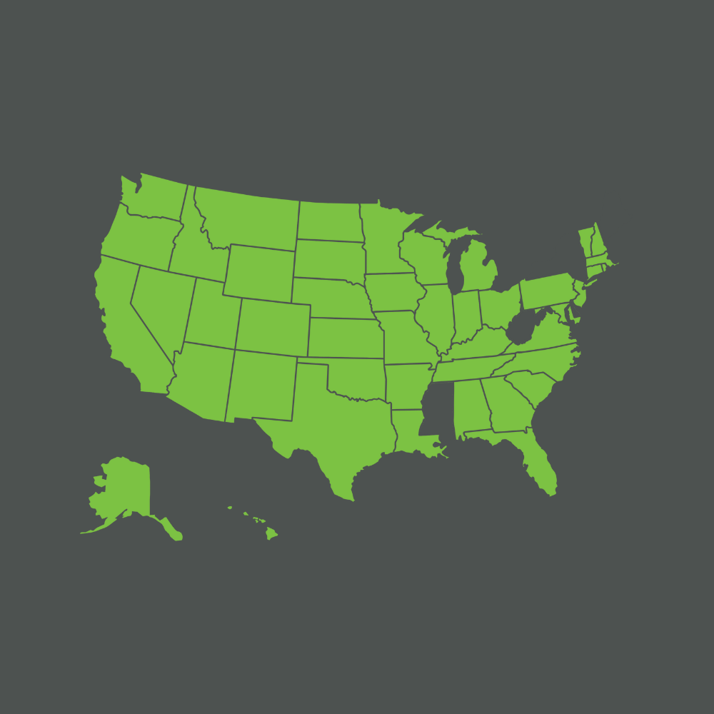 Map of the United States highlighting the 45 states where Arbor Financial Group provides mortgage and home loan services